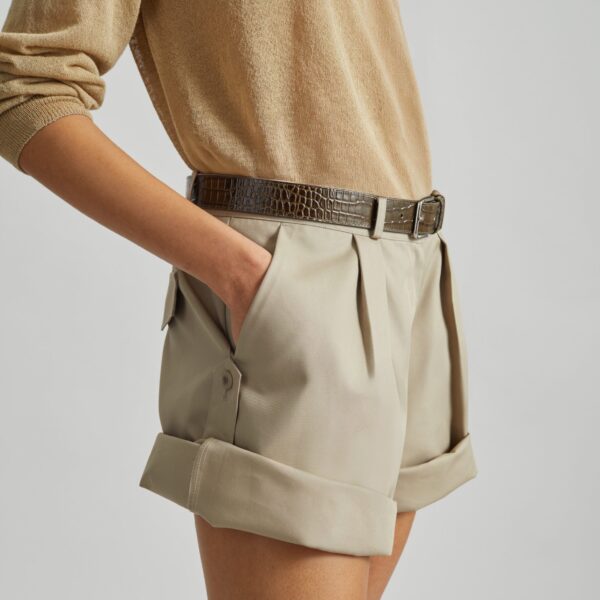 The Frankie Shop Veyra Adjustable Cuff Shorts - Beige - Oversized Minimalist Shorts in Beige - Shop at Coveti
