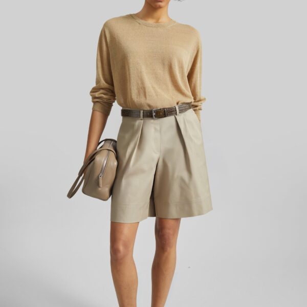 The Frankie Shop Veyra Adjustable Cuff Shorts - Beige - Oversized Minimalist Shorts in Beige - Shop at Coveti