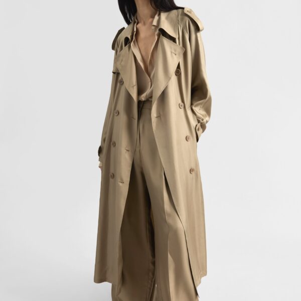 The Frankie Shop Veyron Silk Trench - Beige - Oversized Minimalist Coats in Beige - Shop at Coveti