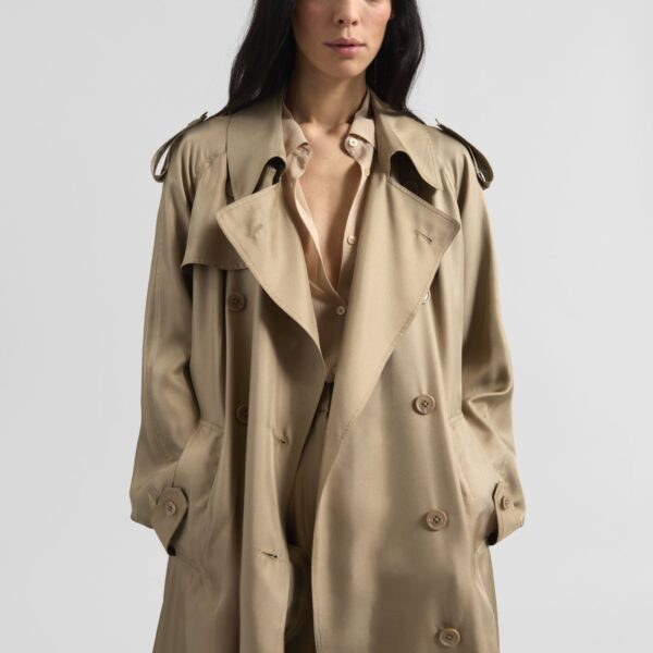 The Frankie Shop Veyron Silk Trench - Beige - Oversized Minimalist Coats in Beige - Shop at Coveti