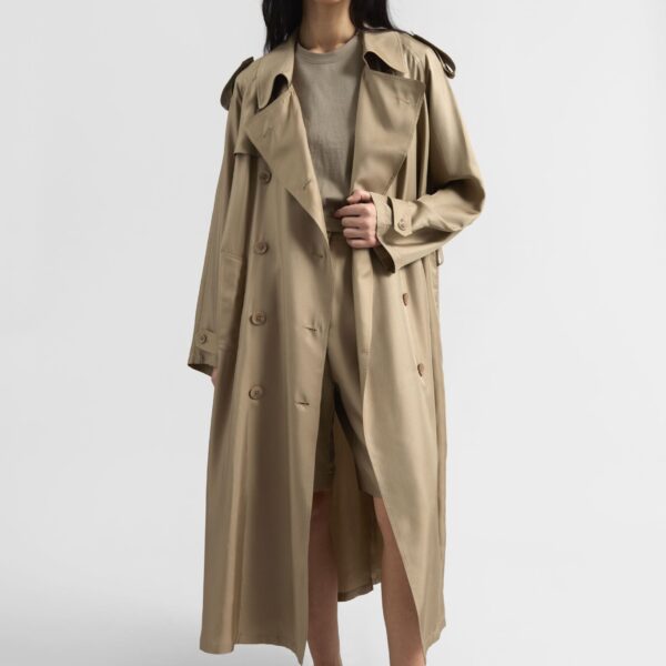 The Frankie Shop Veyron Silk Trench - Beige - Oversized Minimalist Coats in Beige - Shop at Coveti