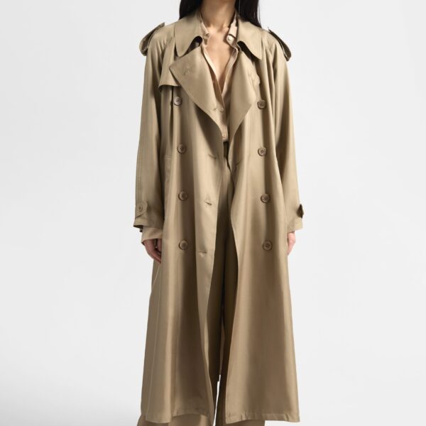 The Frankie Shop Veyron Silk Trench - Beige - Oversized Minimalist Coats in Beige - Shop at Coveti