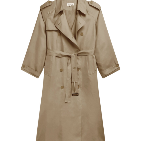 The Frankie Shop Veyron Silk Trench - Beige - Oversized Minimalist Coats in Beige - Shop at Coveti