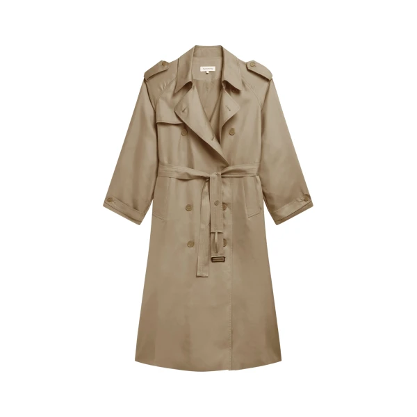 The Frankie Shop Veyron Silk Trench - Beige - Oversized Minimalist Coats in Beige - Shop at Coveti