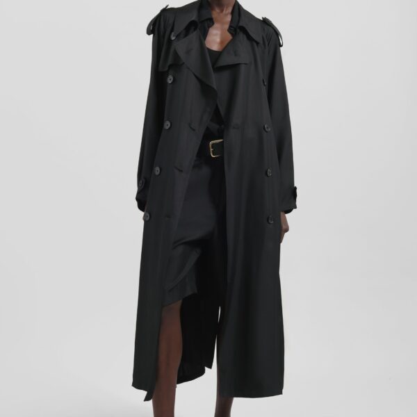 The Frankie Shop Veyron Silk Trench - Black - Oversized Minimalist Coats in Black - Shop at Coveti