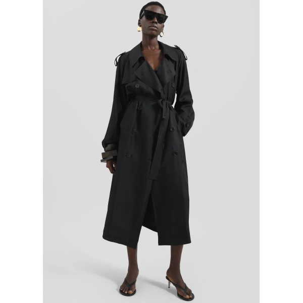 The Frankie Shop Veyron Silk Trench – Black Coat, view 6