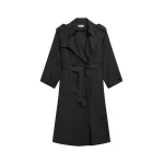 The Frankie Shop Veyron Silk Trench - Black - Oversized Minimalist Coats in Black - Shop at Coveti