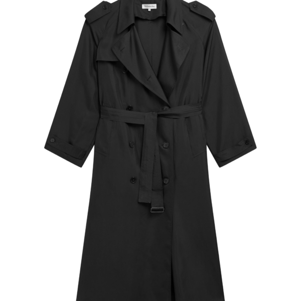 The Frankie Shop Veyron Silk Trench - Black - Oversized Minimalist Coats in Black - Shop at Coveti