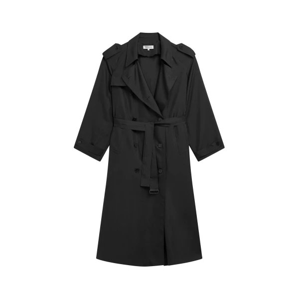 The Frankie Shop Veyron Silk Trench - Black - Oversized Minimalist Coats in Black - Shop at Coveti