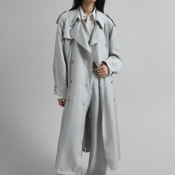 The Frankie Shop Veyron Silk Trench - Grey - Oversized Minimalist Coats in Grey - Shop at Coveti