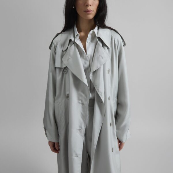 The Frankie Shop Veyron Silk Trench - Grey - Oversized Minimalist Coats in Grey - Shop at Coveti