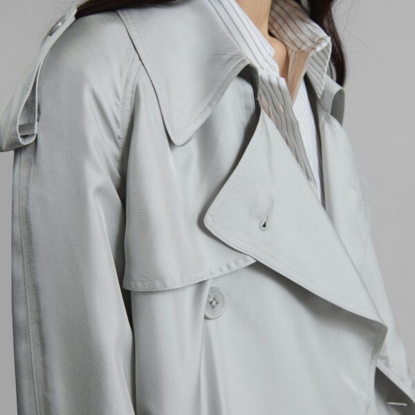 The Frankie Shop Veyron Silk Trench - Grey - Oversized Minimalist Coats in Grey - Shop at Coveti
