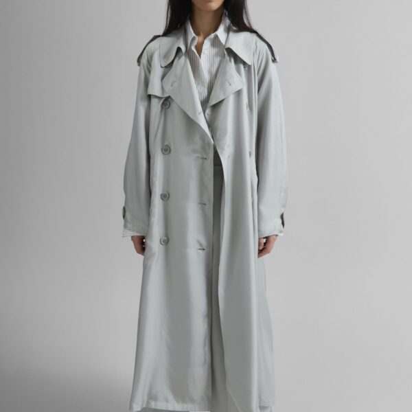 The Frankie Shop Veyron Silk Trench - Grey - Oversized Minimalist Coats in Grey - Shop at Coveti