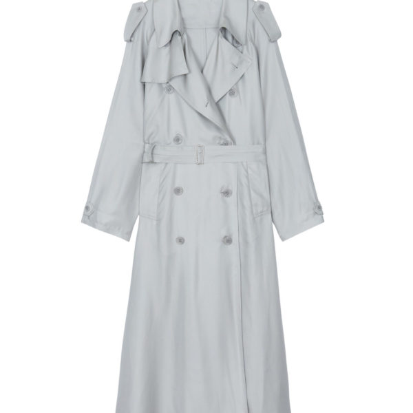 The Frankie Shop Veyron Silk Trench - Grey - Oversized Minimalist Coats in Grey - Shop at Coveti