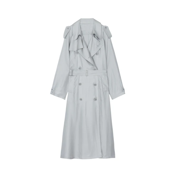 The Frankie Shop Veyron Silk Trench - Grey - Oversized Minimalist Coats in Grey - Shop at Coveti