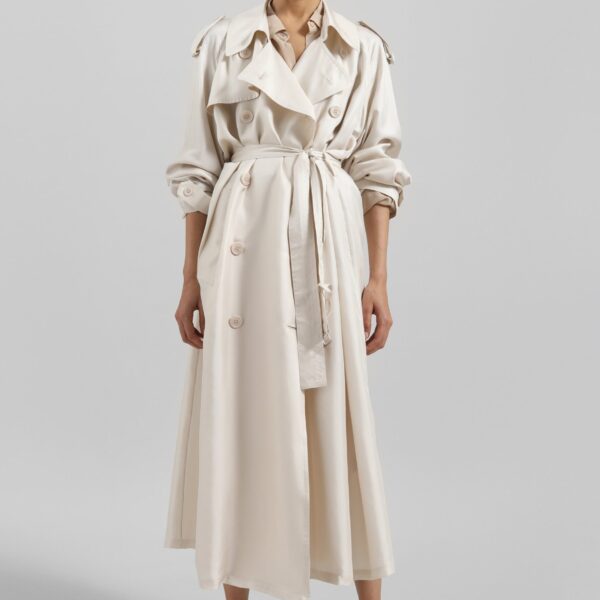 The Frankie Shop Veyron Silk Trench - Ivory - Oversized Minimalist Coats in Ivory - Shop at Coveti