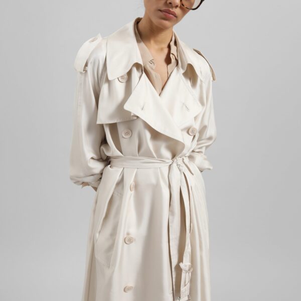 The Frankie Shop Veyron Silk Trench - Ivory - Oversized Minimalist Coats in Ivory - Shop at Coveti