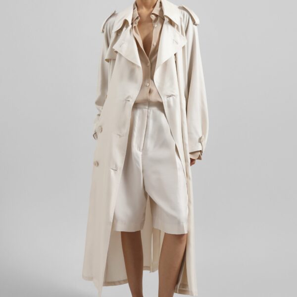 The Frankie Shop Veyron Silk Trench - Ivory - Oversized Minimalist Coats in Ivory - Shop at Coveti