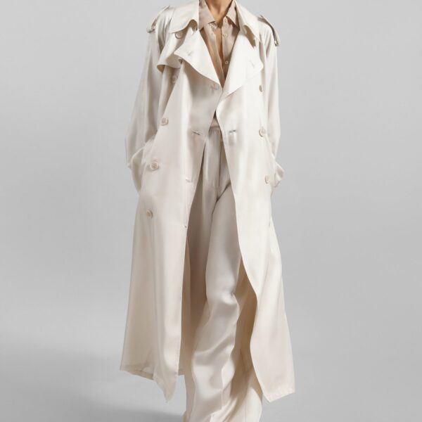 The Frankie Shop Veyron Silk Trench - Ivory - Oversized Minimalist Coats in Ivory - Shop at Coveti
