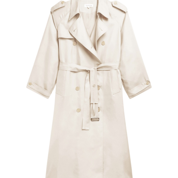 The Frankie Shop Veyron Silk Trench - Ivory - Oversized Minimalist Coats in Ivory - Shop at Coveti