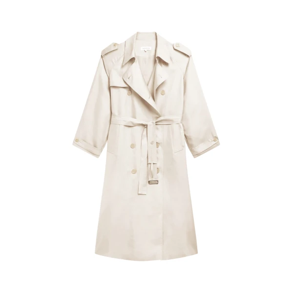 The Frankie Shop Veyron Silk Trench - Ivory - Oversized Minimalist Coats in Ivory - Shop at Coveti