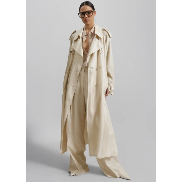 The Frankie Shop Veyron Silk Trench – Light Beige Coat, view 2