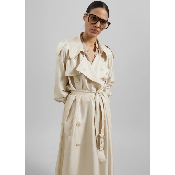 The Frankie Shop Veyron Silk Trench – Light Beige Coat, view 3