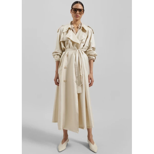 The Frankie Shop Veyron Silk Trench – Light Beige Coat, view 4