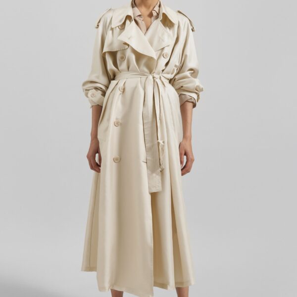 The Frankie Shop Veyron Silk Trench - Light Beige - Oversized Minimalist Coats in Beige - Shop at Coveti