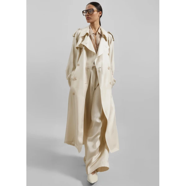 The Frankie Shop Veyron Silk Trench – Light Beige Coat, view 5