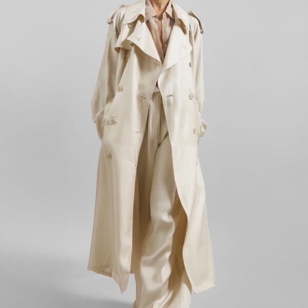 The Frankie Shop Veyron Silk Trench - Light Beige - Oversized Minimalist Coats in Beige - Shop at Coveti