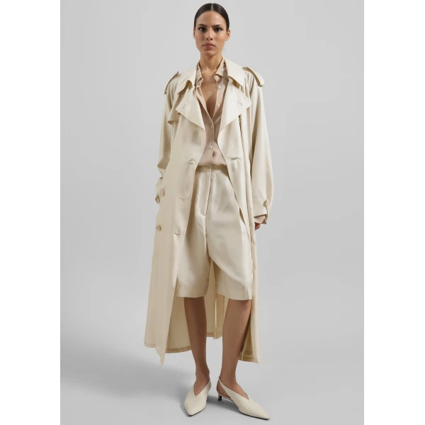The Frankie Shop Veyron Silk Trench – Light Beige Coat, view 6