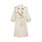 The Frankie Shop Veyron Silk Trench - Light Beige - Oversized Minimalist Coats in Beige - Shop at Coveti