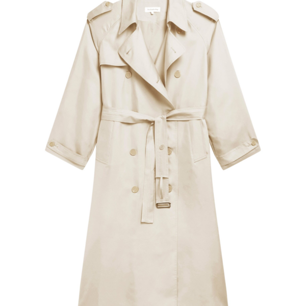The Frankie Shop Veyron Silk Trench - Light Beige - Oversized Minimalist Coats in Beige - Shop at Coveti