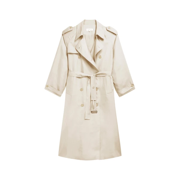 The Frankie Shop Veyron Silk Trench - Light Beige - Oversized Minimalist Coats in Beige - Shop at Coveti