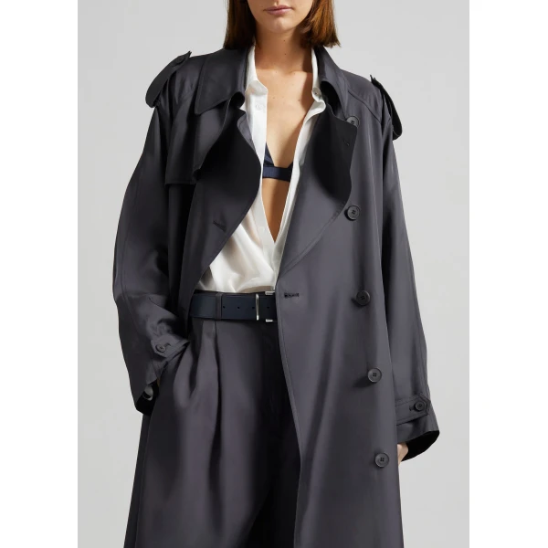The Frankie Shop Veyron Silk Trench – Storm Grey Coat, view 4