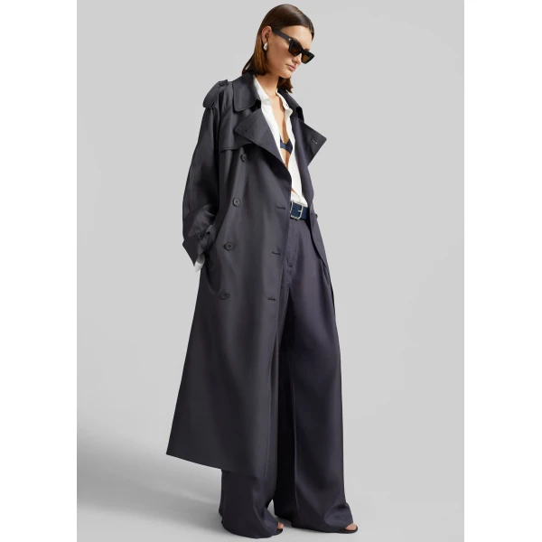 The Frankie Shop Veyron Silk Trench – Storm Grey Coat, view 5