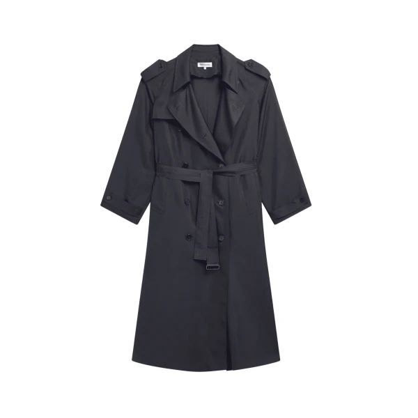 The Frankie Shop Veyron Silk Trench - Storm Grey - Oversized Minimalist Coats in Grey - Shop at Coveti