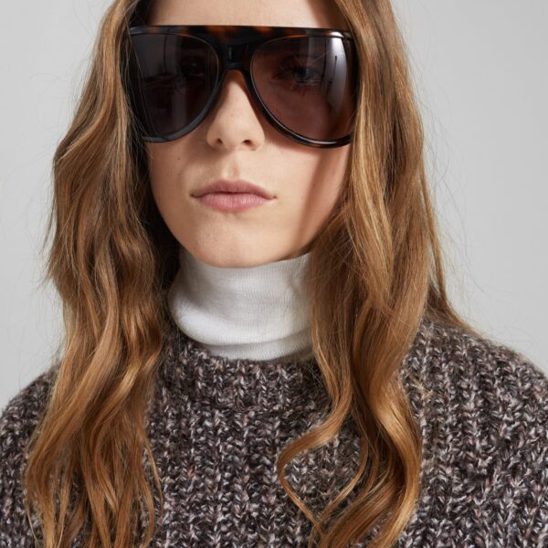 The Frankie Shop Vezia Chunky Knit Sweater - Brown Melange - Oversized Minimalist Knitwear in Beige - Shop at Coveti