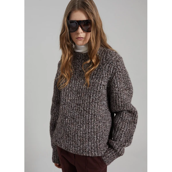 The Frankie Shop Vezia Chunky Knit Sweater - Brown Melange - Oversized Minimalist Knitwear in Beige - Shop at Coveti