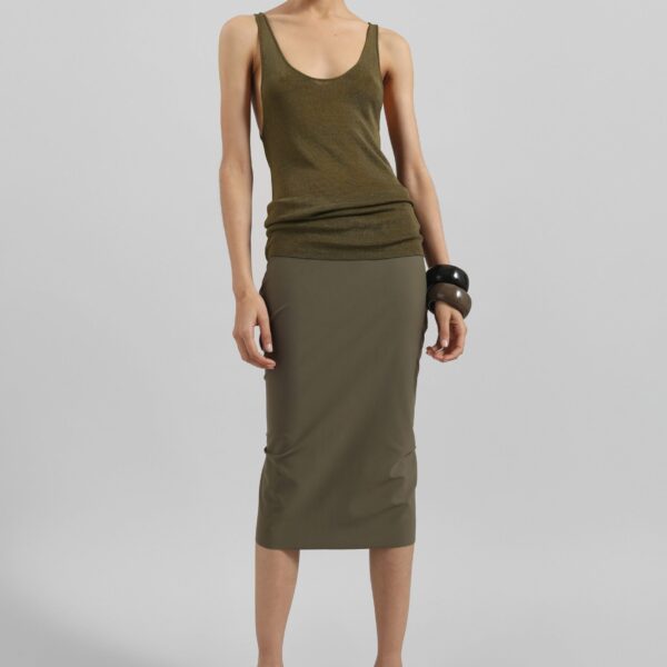 The Frankie Shop Viera Midi Skirt - Khaki - Oversized Minimalist Skirts in Green - Shop at Coveti