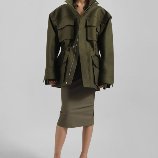The Frankie Shop Viera Midi Skirt - Khaki - Oversized Minimalist Skirts in Green - Shop at Coveti