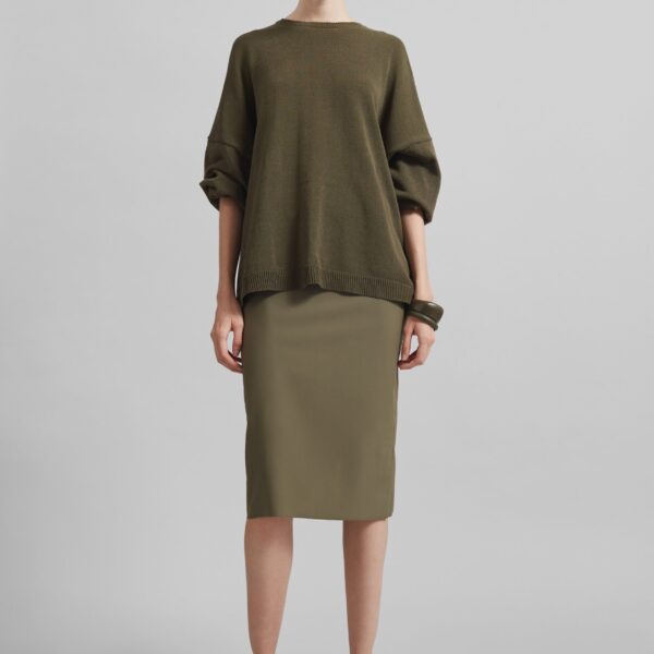 The Frankie Shop Viera Midi Skirt - Khaki - Oversized Minimalist Skirts in Green - Shop at Coveti