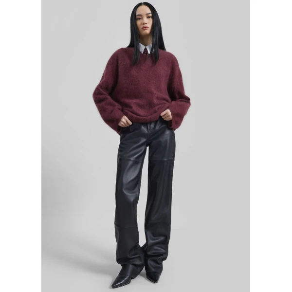 The Frankie Shop Vilhena Wool Fuzzy V-Neck Sweater – Burgundy, view 3