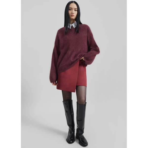 The Frankie Shop Vilhena Wool Fuzzy V-Neck Sweater – Burgundy, view 6