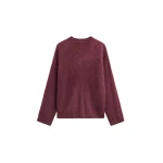 The Frankie Shop Vilhena Wool Fuzzy V-Neck Sweater - Burgundy - Oversized Minimalist Knitwear in Red - Shop at Coveti