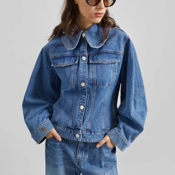 The Frankie Shop Villies Jacket - Mid Denim Blue - Oversized Minimalist Jackets in Blue - Shop at Coveti
