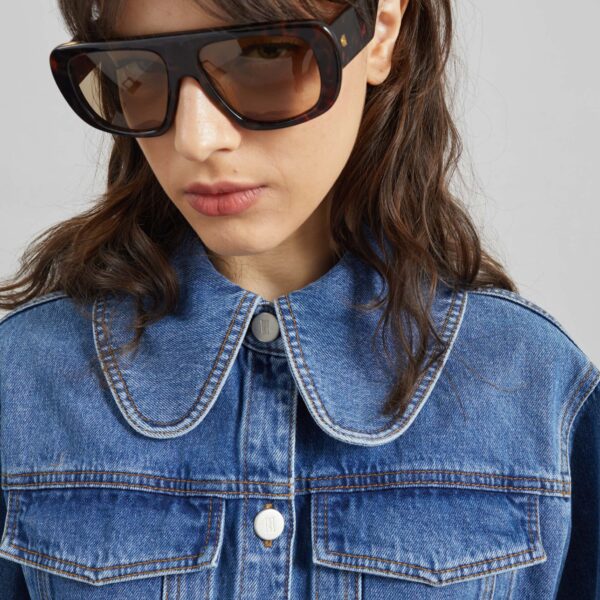 The Frankie Shop Villies Jacket - Mid Denim Blue - Oversized Minimalist Jackets in Blue - Shop at Coveti