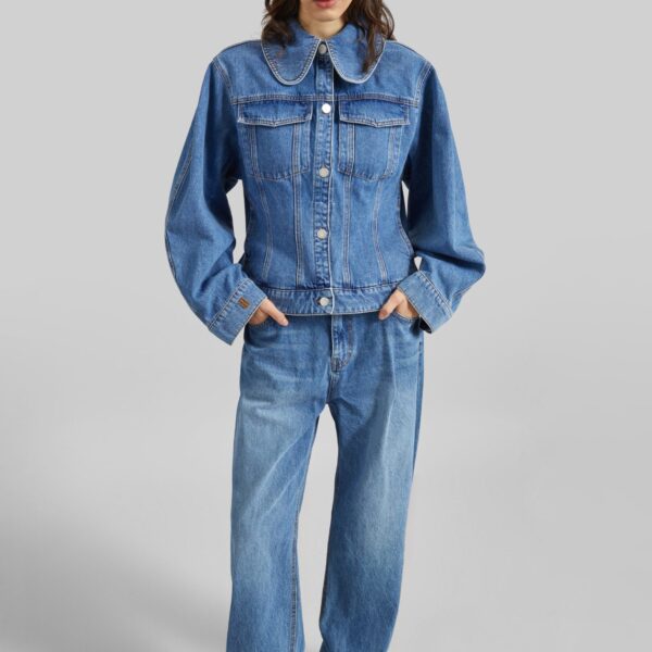 The Frankie Shop Villies Jacket - Mid Denim Blue - Oversized Minimalist Jackets in Blue - Shop at Coveti