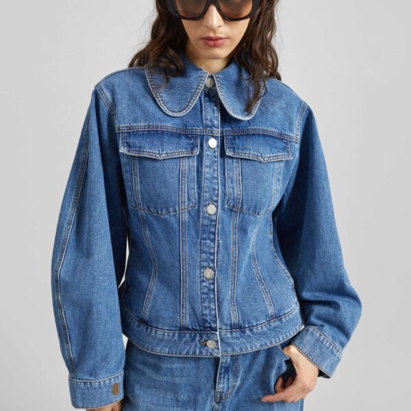 The Frankie Shop Villies Jacket - Mid Denim Blue - Oversized Minimalist Jackets in Blue - Shop at Coveti